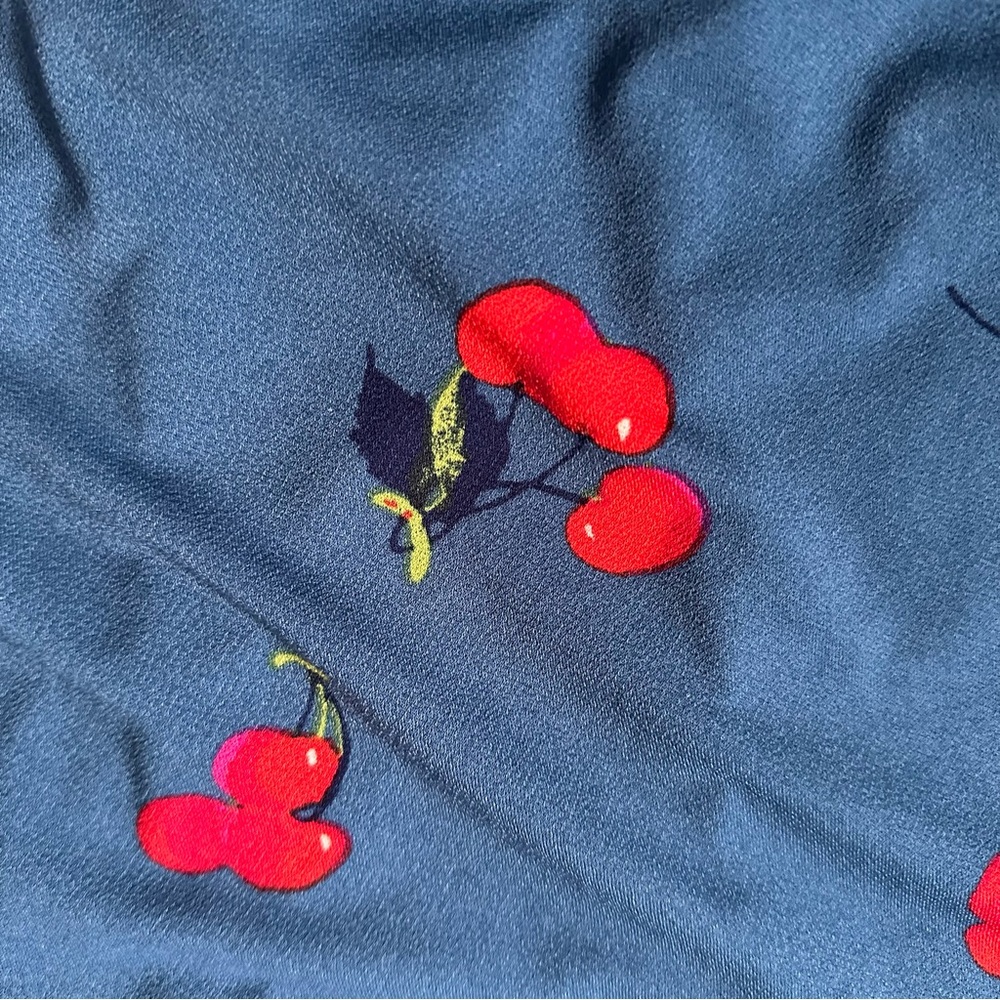 Modcloth Blue Smocked Cherry Print Tank Top with Tie Front Size XL - Picture 10 of 10